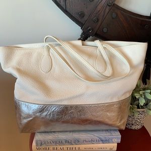 Talbots white and silver leather shoulder bag